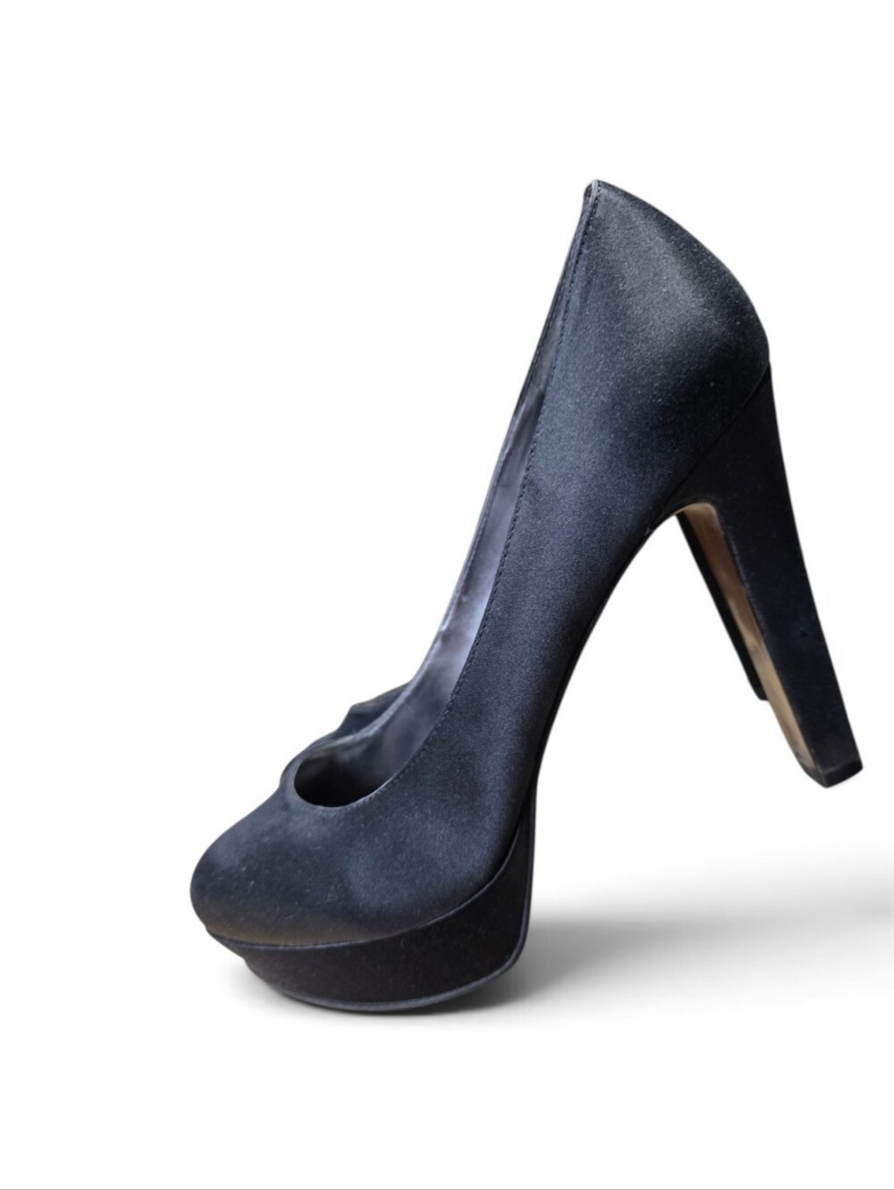 Nine West Mellitta Black Satin High Heel Platform Pump Size 9 1/2M